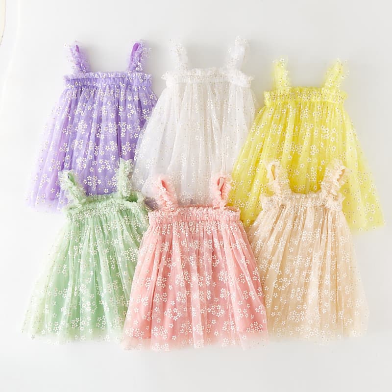 Vestido de bebê de verão, vestido de menina tipo estilingue, vestido de gaze doce,