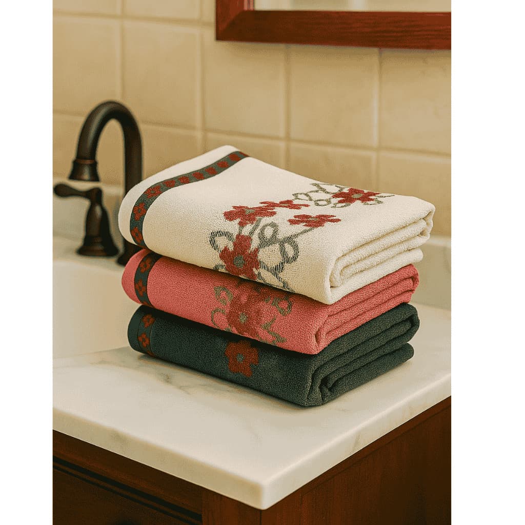 Kit 3 Toalha de banho Florata Jacquard Luxo140 X 75CM 100% Algodão