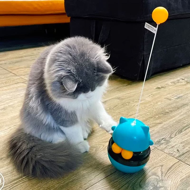 Gato brinquedo Tumbler lanches balançando bola plataforma giratória brinquedo bola de alimentação provocando gato vara a