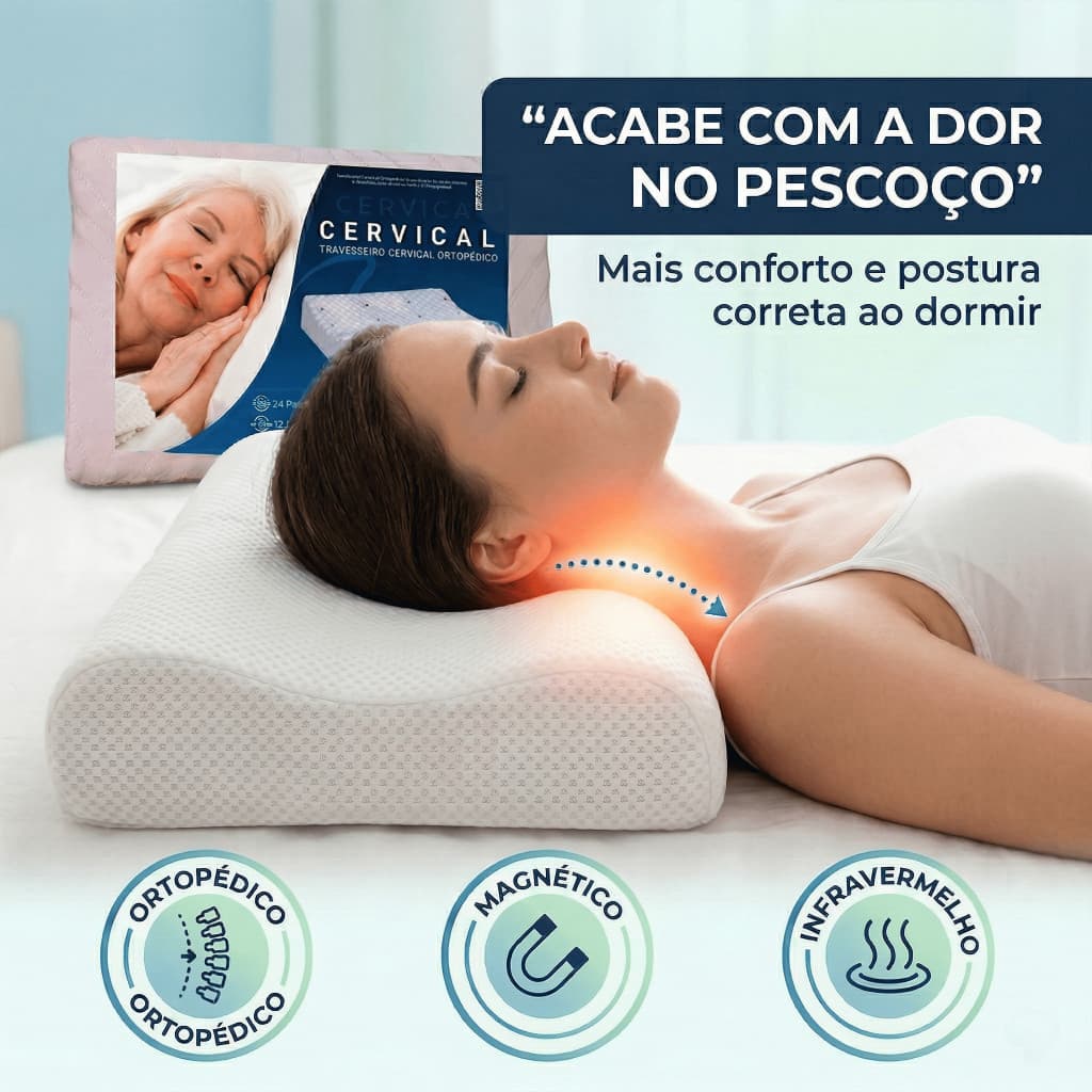 Travesseiro Ortopédico Cervical Anti Dor Pescoço Magnético Infravermelho Sono Confortável