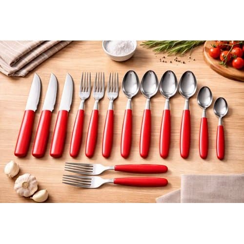 Jogo Talheres Aco Inox 21 Pecas Design Moderno Vermelho Duravel Premium