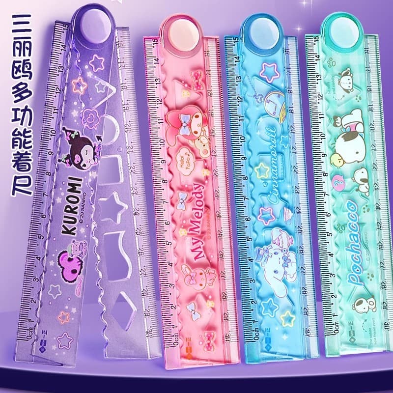 Genuíno ins Cartoon Anime 30cm régua dobrável multifuncional de alto valor 15cm escala conjunto de régua infantil