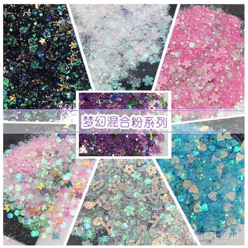 Pó de glitter fantástico misturado com lantejoulas em várias cores para resina de cristal DIY, cola UV, acessórios de jo