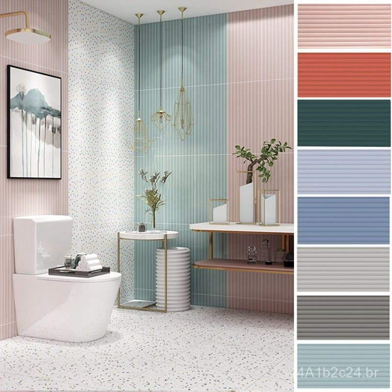 Revestimento de parede em cerâmica maciça de cor sólida 300x600 com padrão de ondas côncavo-convexas, estilo macaron ros