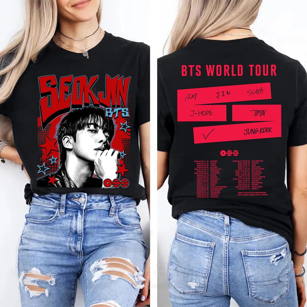 Camiseta Masculina Feminina Estampa Jin Seokjin BTS World Tour T-shirt Unissex K-pop Envio Imediato