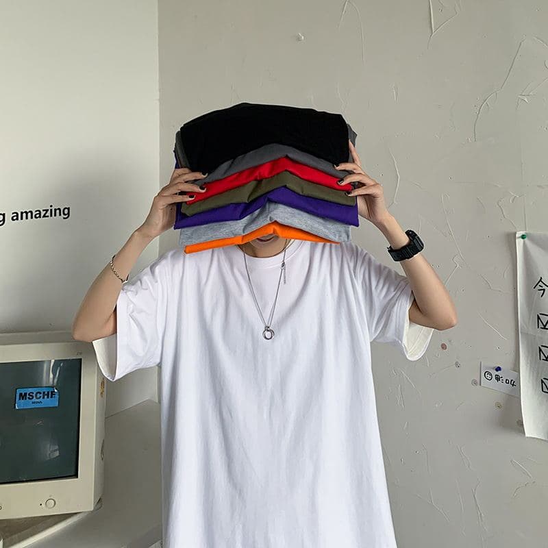 Meninos Harajuku estilo Hong Kong camiseta verão Street Wear manga curta simples All-Match cor sólida cinco @-