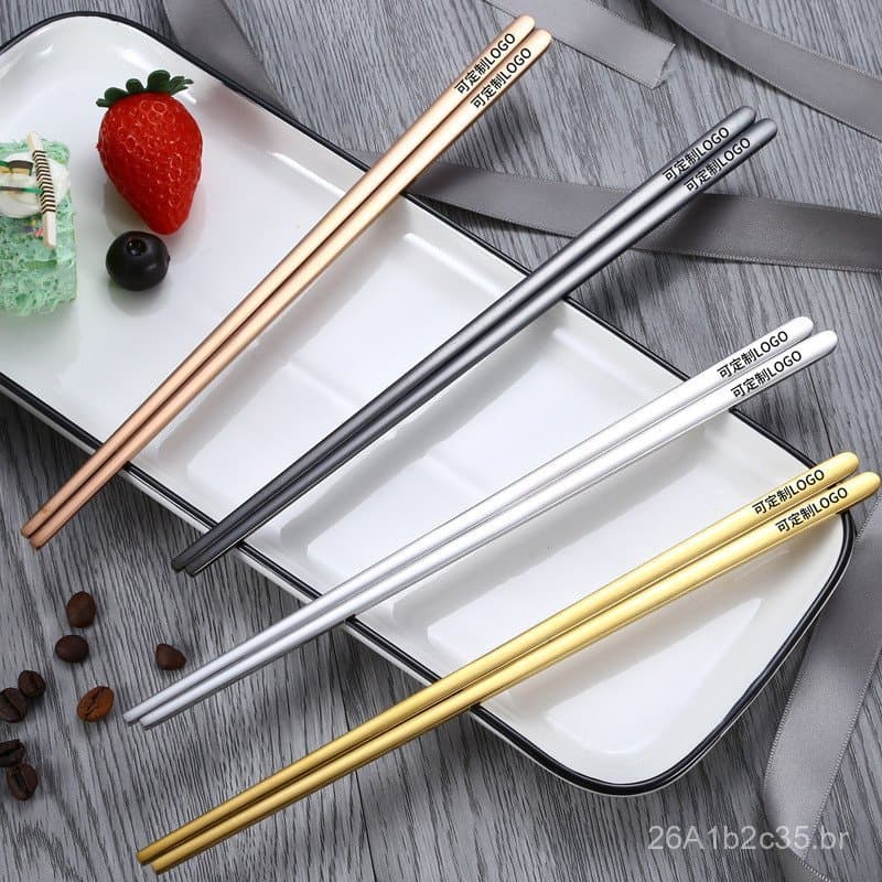 Pauzinhos planos de aço inoxidável 304 estilo coreano, antiderrapantes e anti-queimaduras, para uso doméstico, em restau