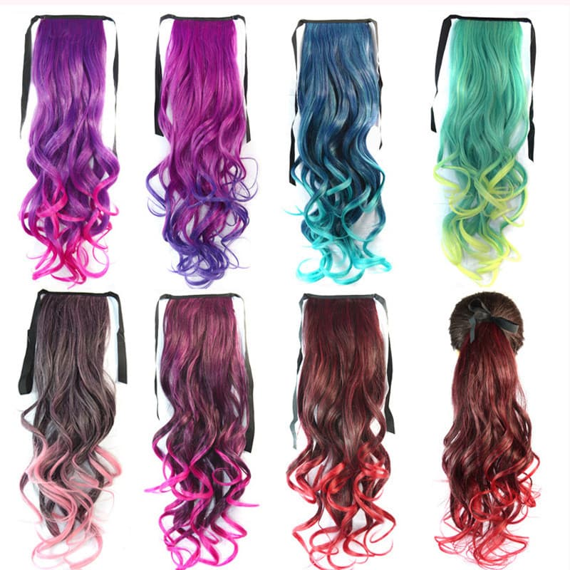 Rabo de cavalo gradiente empacotado colorido rabo de cavalo longo cabelo encaracolado longo verão rabo de cavalo colorid
