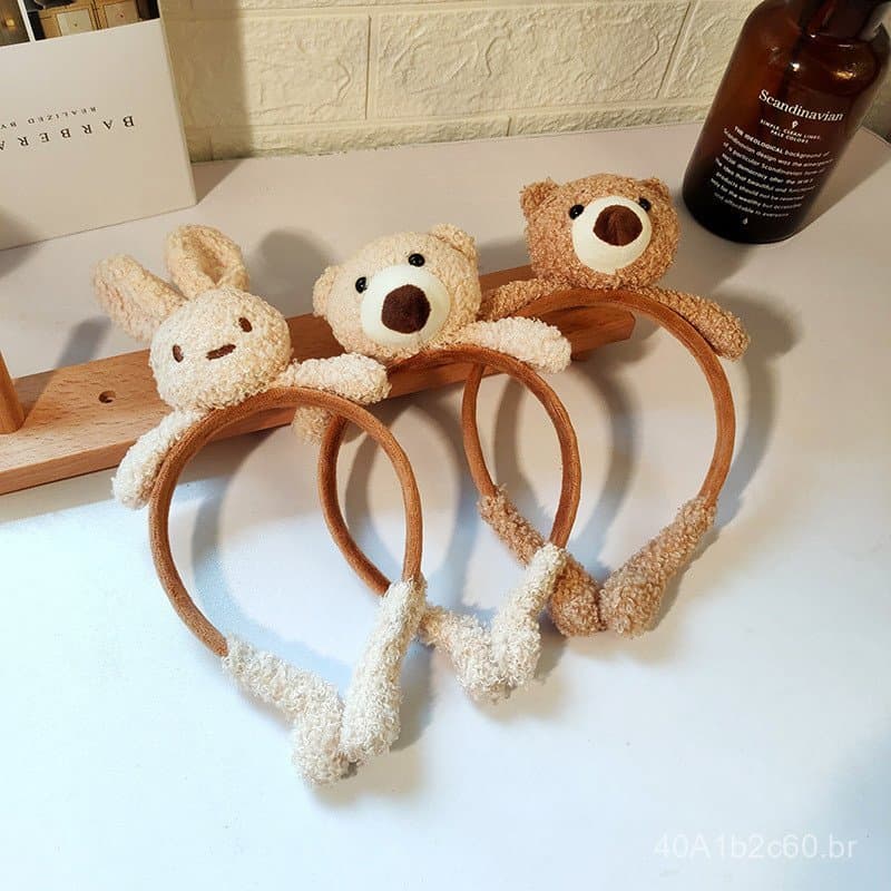 Tiara de pelúcia de coelhinho fofo e adorável, popular online, tiara de urso de pelúcia para lavar o rosto, laço de cabe