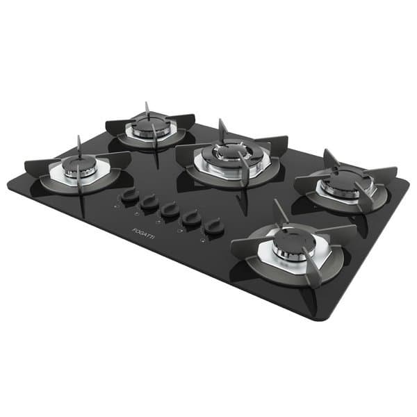 Fogão Cooktop Elétrico 5 Bocas Tripla Chama Bivolt Mesa Em Vidro - Safe - Ferro Fundido - Fogatti