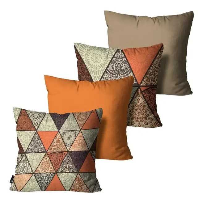 Kit 4 Capas De Almofadas Mdecore Alta Qualidade 45x45 Full Mandala Marrom