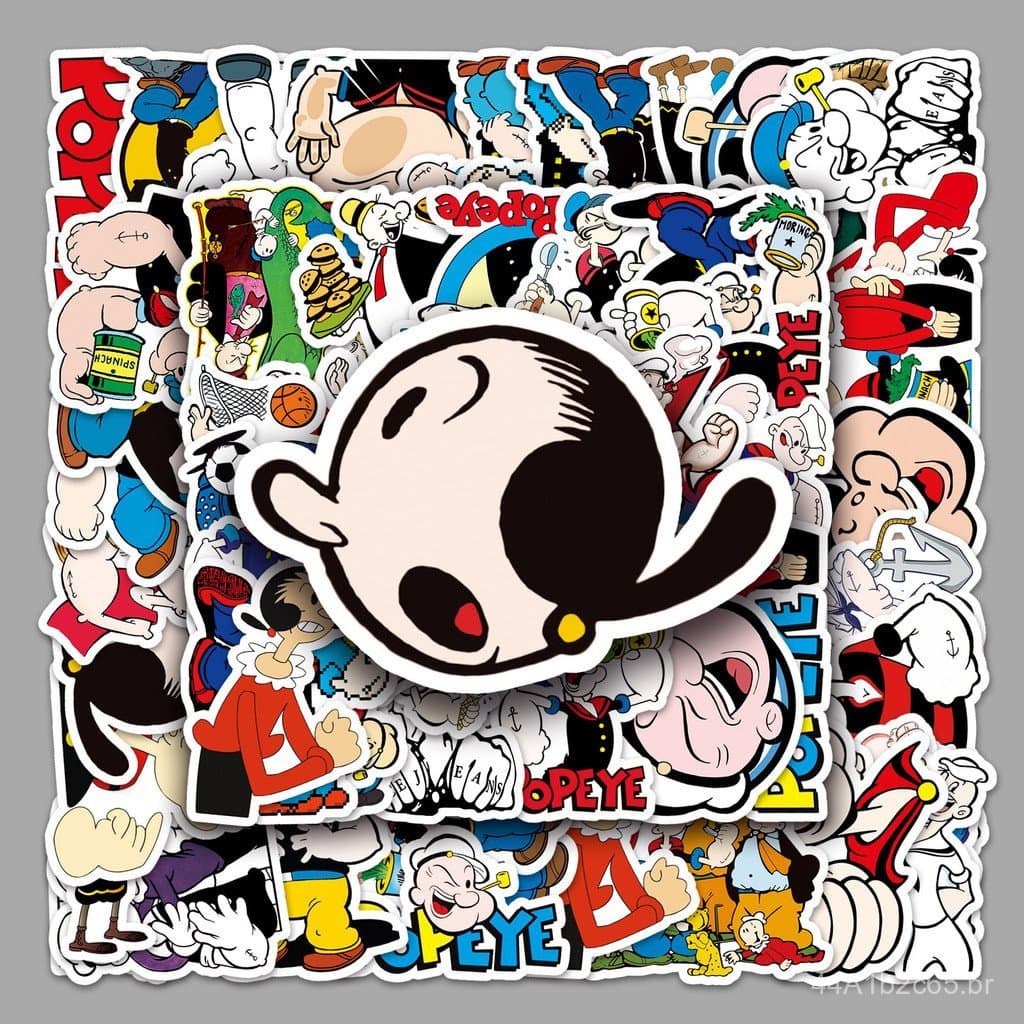 50 adesivos de graffiti à prova d'água personalizados do Popeye para malas, motocicletas, carros e bicicletas.