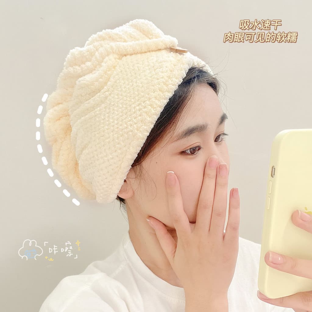 Touca de secagem de cabelo fofa, Super absorvente, secagem rápida, ferramenta útil, toalha de cabelo feminina, espessada