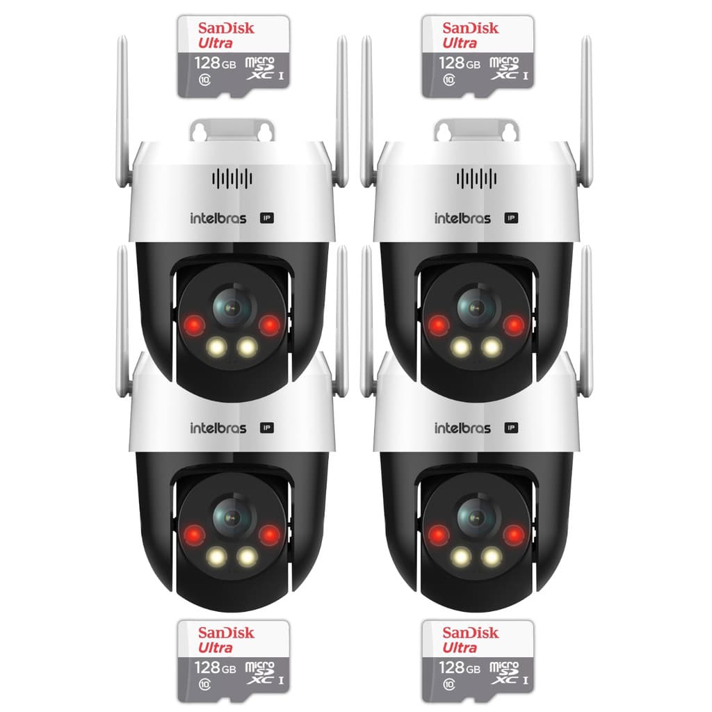 Kit Intelbras 4 Câmeras Vipw 1300 Mini SD IP Speed dome WI-FI cartão 128GB