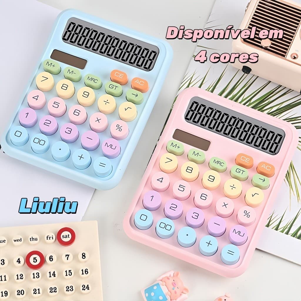 Calculadora 12 Dígitos Colorida Teclas Grandes Estilo Mecânico Design Moderno para Escola Escritório Fácil de Usar