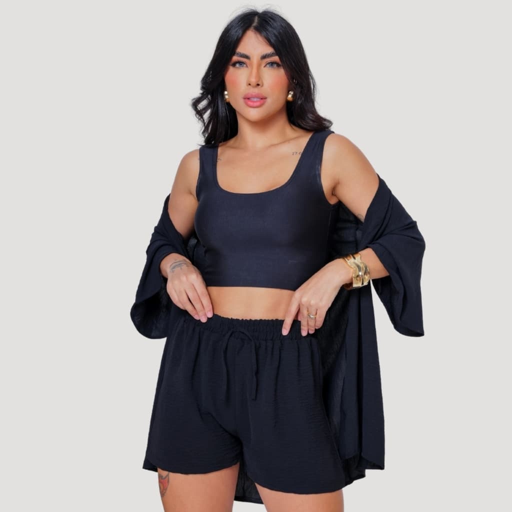 Conjunto Short E Kimono Feminino Para Praia Verão Na Moda