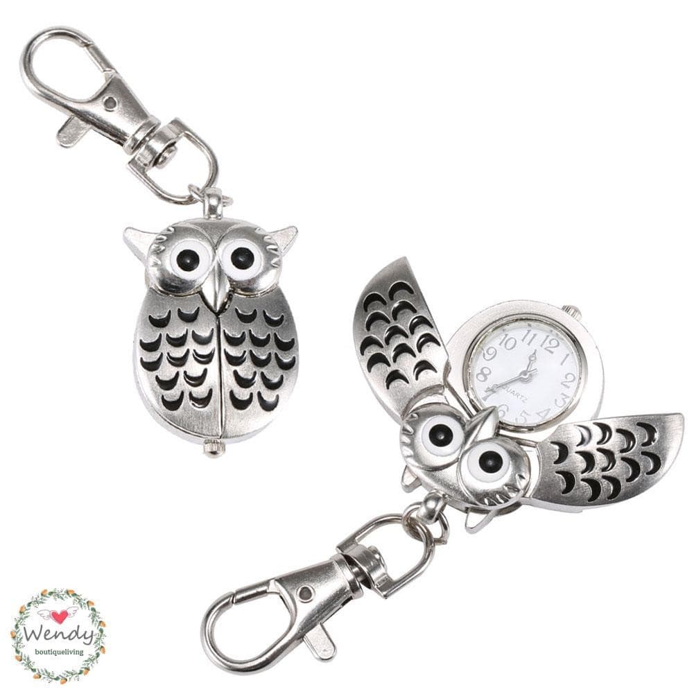 Moda Unissex Chaveiro Relógio De Bolso Liga Metal Vintage Coruja Forma Saco Carro Aniversário