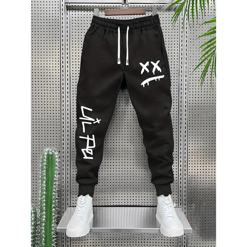 Calça Moletom masculina LIL PEEP Jogger Casual Streetwear Estampada 100% Algodão Confortável Bolso Perna