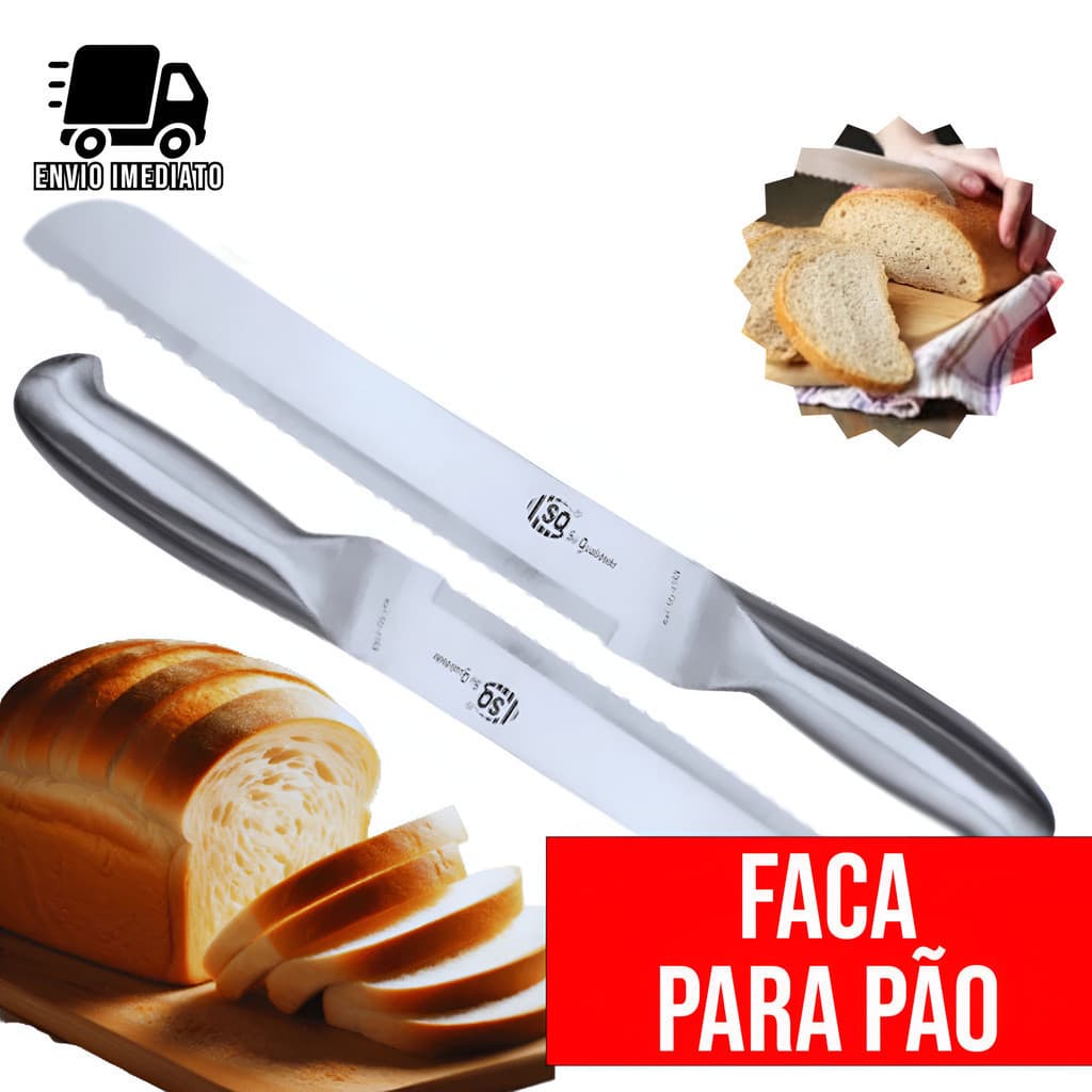 Faca de Pão Profissional Inox 8" Lâmina Serrilhada Chef Confeitaria Cozinha Precisa e Afiada