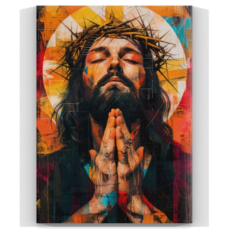 Quadro Decorativo em tela Jesus em Oração Religioso Jesus Cristo Majestoso  Decoração Religiosa Decoração De Parede