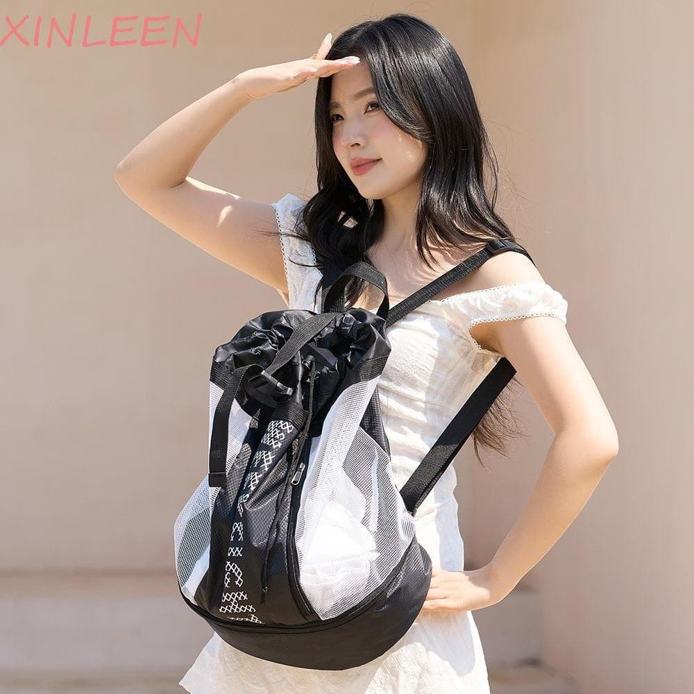Mochila De Malha De Natação XINLEEN , Praia Com Cordão Para Sapatos Secos E Molhados , Grande Capacidade