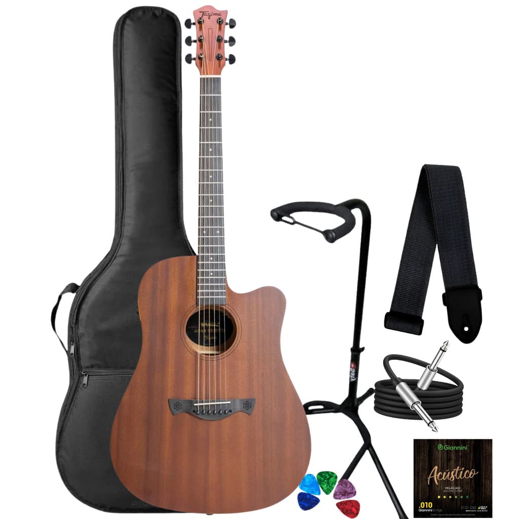 Kit Violão Elétrico Tagima Aço + Capa Suporte Cabo Correia Palhetas