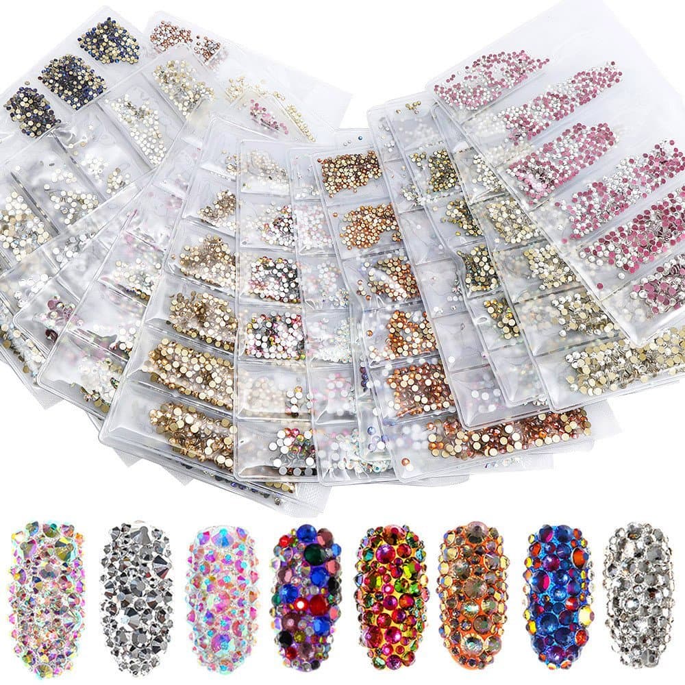 Acessórios para nail art DIY Guomao AB, strass de vidro com fundo plano, pacote de seis compartimentos, lantejoulas para