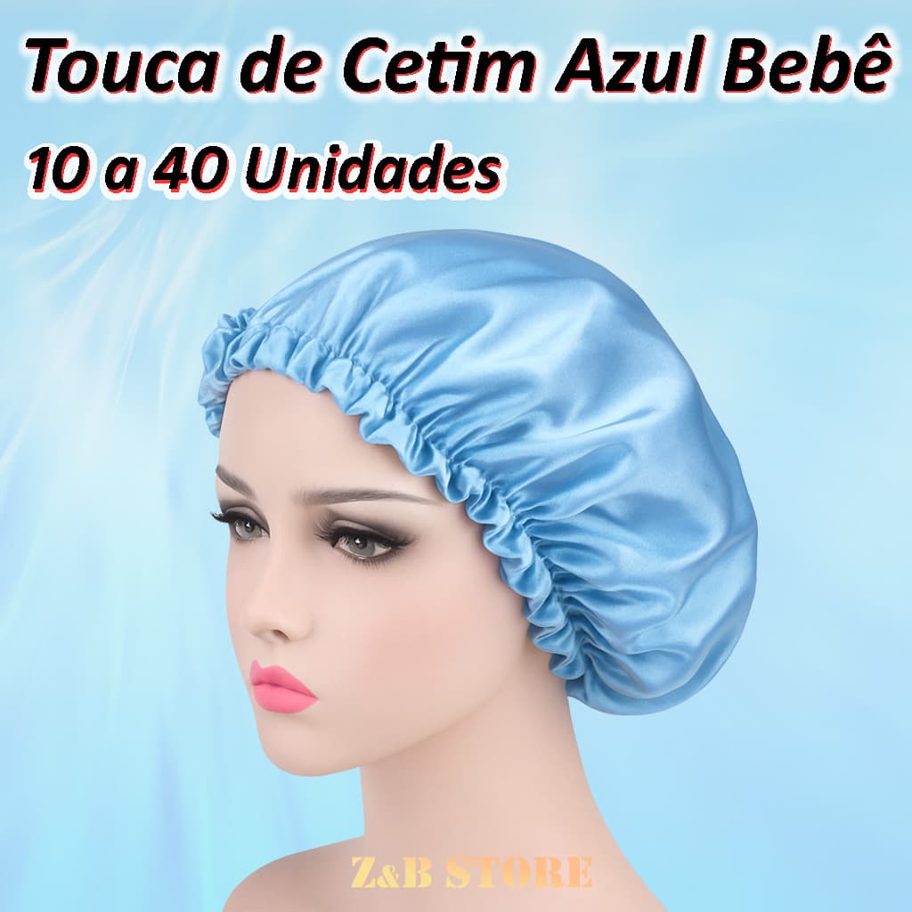 10 a 40 Toucas de Cetim AZUL BEBE – Ideal para Dormir, Cachos Definidos e Sem Frizz - REVENDA