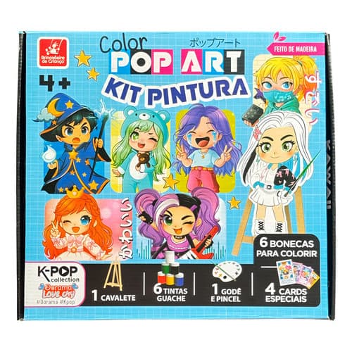 Super Kit de Arte e Pintura Infantil Pop Art: acompanha 6 Telas, Cavalete resistente, 6 Tintas coloridas, Pincel e Godê;