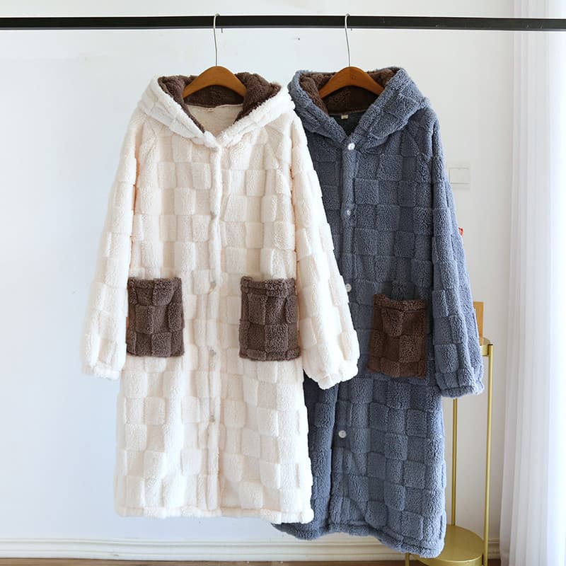 Homens Coral velo camisola feminina inverno velo engrossado longo com capuz bonito estilo casal roupão de flanela quente