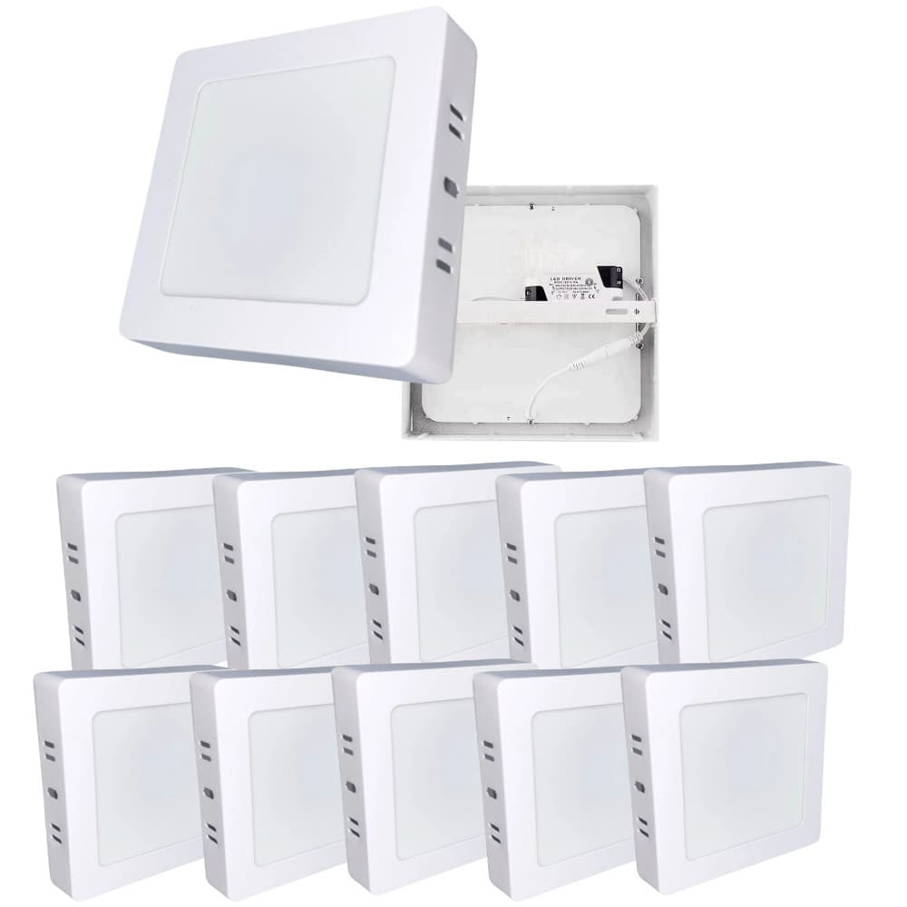 Kit 10 Plafon Led 12W Quadrado Sobrepor 16.5x16.50cm Alumínio Frio 6500k 110v-220v