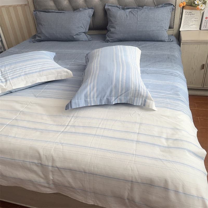 Comércio exterior verão estilo fino respirável fio-tingido algodão puro conjunto de três peças macio listrado duplo colc