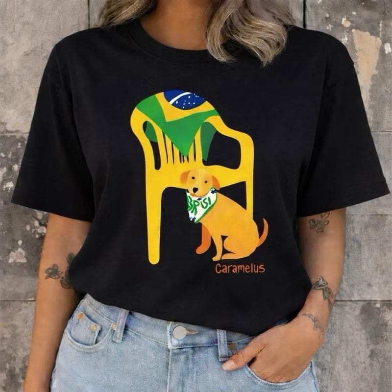 Camiseta Feminina Brasil Cachorro Caramelus Patriota Camisa Algodão Premium Moda copa do Mundo Lançamento Time Jogos