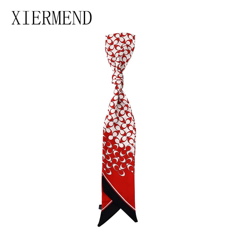 2021 influenciador verão geométrico xadrez círculo longo lenço de seda Streamer feminino verão estilo fino padrão decora