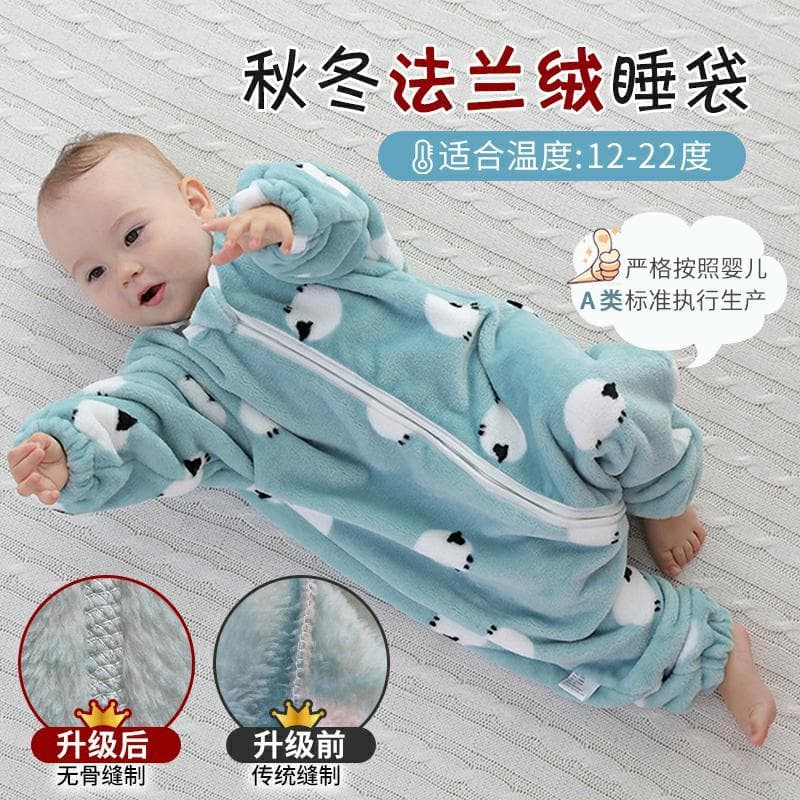 Bebê saco de dormir crianças outono inverno engrossado flanela pijamas de uma peça novo estilo Coral velo bebê Split-Le