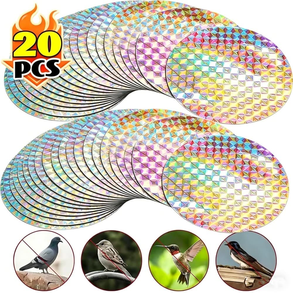 20 Pçs/Set Repelente De Pássaros Laser Reflexivo Adesivo Jardinagem Controle Fita De Pasta Redonda Anti Pombo Pica-Pau A