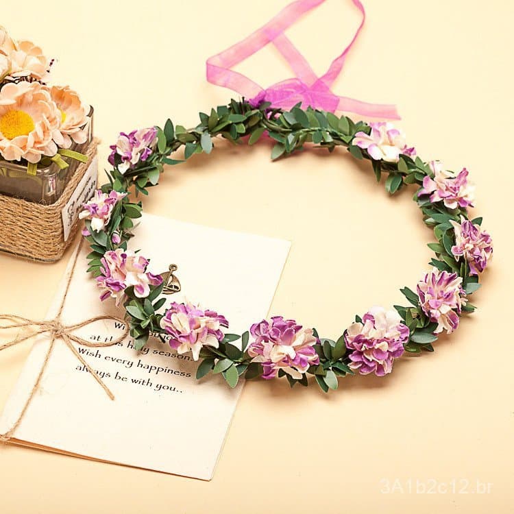 Acessório de cabelo infantil para sessão de fotos com guirlanda floral, tiara de rosas para meninas, arco de cabelo, fai