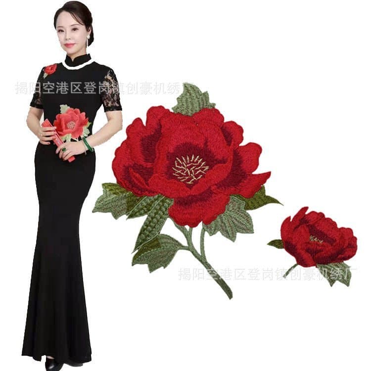 Produtos de Bordado Chuanghao, Apliques de Tecido Estilo Étnico com Flor de Peônia, Apliques Solúveis em Água, Bordado C