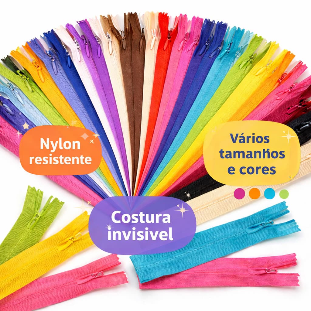 Kit Zíper Invisível 10 Unidades Costura Fixo Nylon