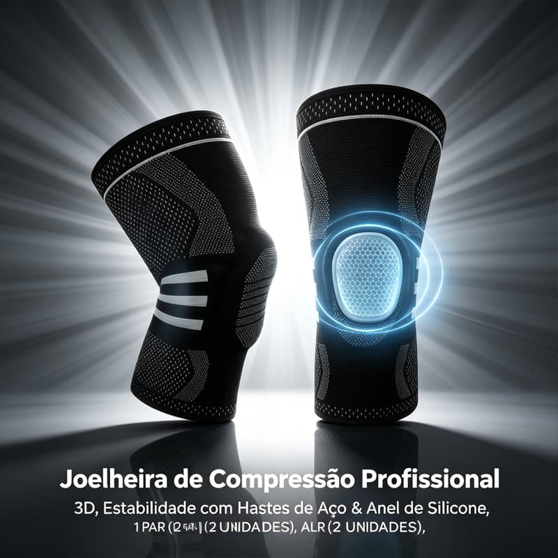 Joelheira Compressão Ortopédica Silicone Suporte Lateral Alívio de Dor e Estabilidade - Par (2 Unidades)