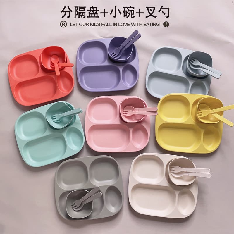 Utensílios de mesa para bebês, prato de jantar separado para crianças, suplemento alimentar para bebê, tigela, garfo, co