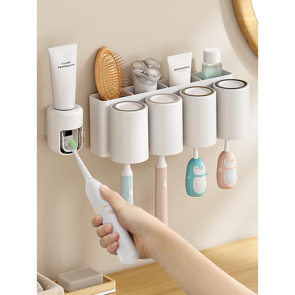 Rack de escova de dentes elétrica sem perfuração, copo de escova de dentes, suporte de parede para enxaguatório bucal, r