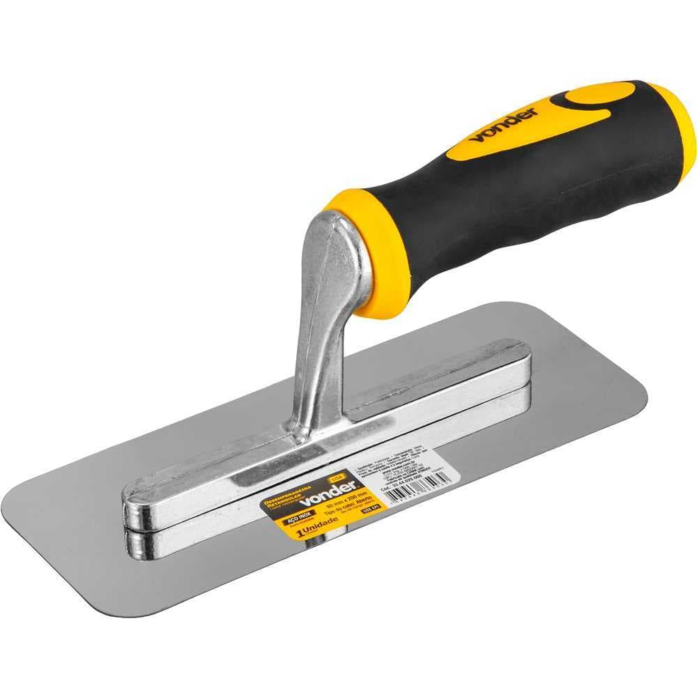 Desempenadeira retangular de aço inox lisa 20 cm Cabo Aberto Emborrachado VONDER