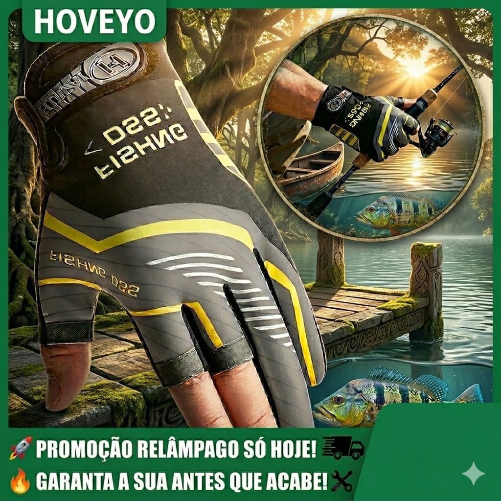Luva Pesca Antiderrapante Proteção Uv Microfibra Profissional Hoveyo
