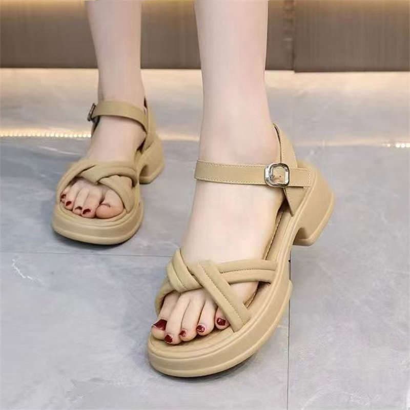 Uma linha cinta combinando saia sapatos sandálias femininas verão 2025 novo estilo plataforma de sola grossa esportes ca
