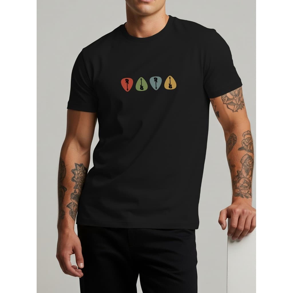 Camiseta Masculina Palhetas Guitarra 100% Algodao Rock & Música Guitarras Estilosa