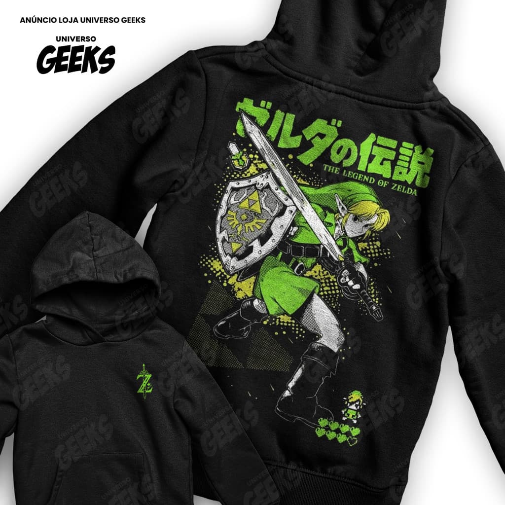 Moletom The Legend Of Zelda Link Gamer Nintendo Frente E Verso Blusa De Frio