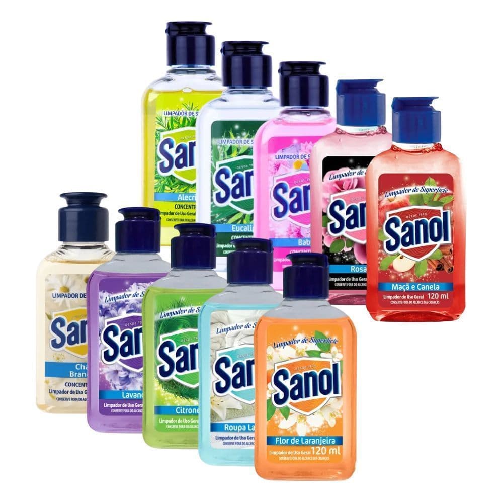 3x Limpador Multiuso Concentrado Sanol 120ml – Econômico | Escolha o Aroma