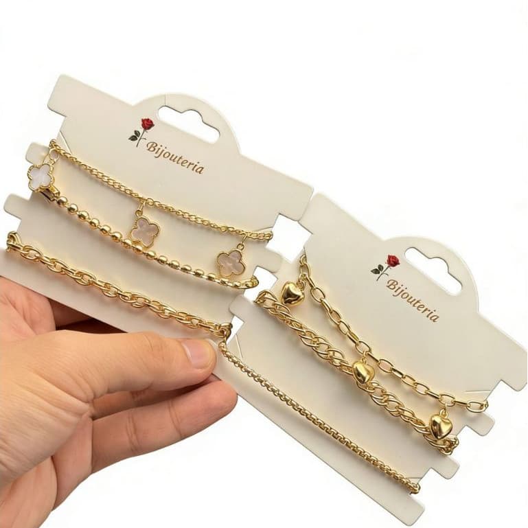kit Pulseira e Tornozeleira Feminina Trevo de Quatro Folhas – Aço Inoxidável, Antialérgica eElegante