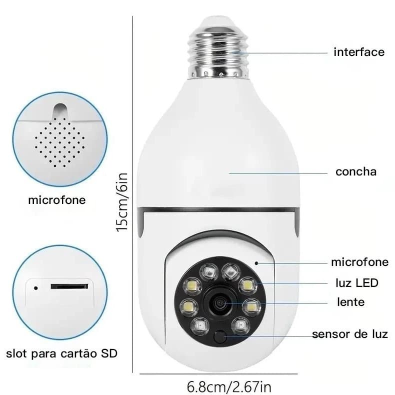 Câmera de segurança wi-fi ip sem fio 360 encaixe lampada aplicativo YOOSEE full HD visão noturna - bivolt